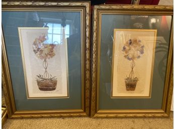 Pair Of Paper Art - Lovely Topiaries - Signed