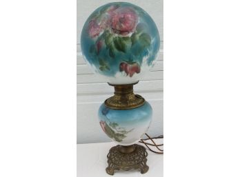 Vintage Ornate Brass And Glass Double Globe Lamp