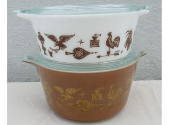 Pair Pyrex Casseroles With Lids - Americana