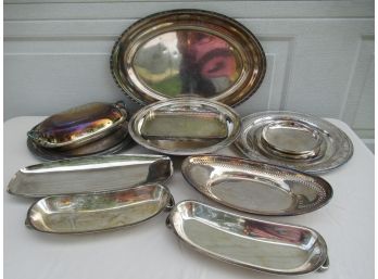 Large Lot Silver Plate Trays And Bowls - 12 Piece