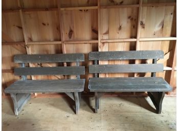 Pair Of Vintage Heavy Duty Outdoor Wooden Benches. (1 Pair Of 2)