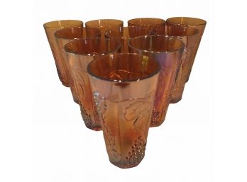 Set Of 10 Marigold Carnival Glass Tall Glasses.