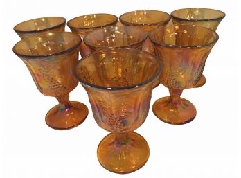 Set Of 8 Marigold Carnival Glass Wine/water Glasses.