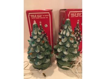 Pair Of 11.5' Tall Yule-glo By Concepts Ceramic Christmas Trees.