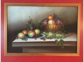 Singed And Framed, Still Life With Fruits  Oil On Canvas Painting.