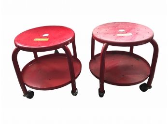 Pair Of Cramer Rolling Metal Stools.