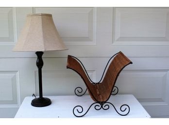 Oil Rubbed Lamp With Wicker Magazine Rack