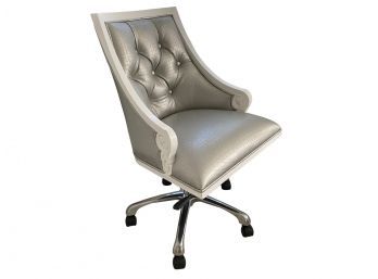 Silver And White Tuft Back Executive Chair By Designer Christopher Guy