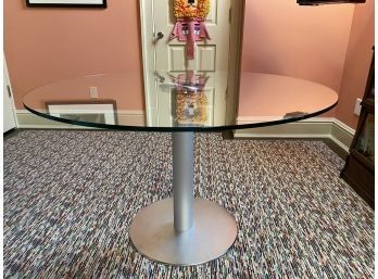 47' Brushed Nickel And Glass Pedestal Table