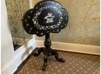 English Victorian Lacquered Side Table With Mother Of Pearl Inlay