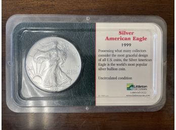 Silver American Eagle Philadelphia 1999 Uncirculated By Littleton Coin Company. Liberty Walking