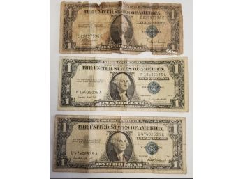 Lot Of 3 United States One Dollar Silver Certificates. Circulated. 1935C, 1957 & 1957A