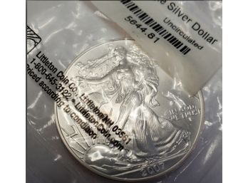 2007 American Eagle Silver Dollar Uncirculated In Sealed Littleton Coin Co Packet