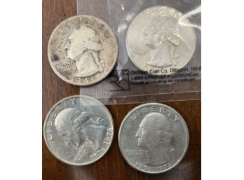 Two Bicentennial Quarters And Two Silver Quarters