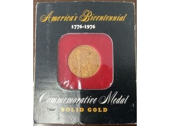 1.6 Grams Solid Gold American Bicentennial Commemorative Medal 1776-1976