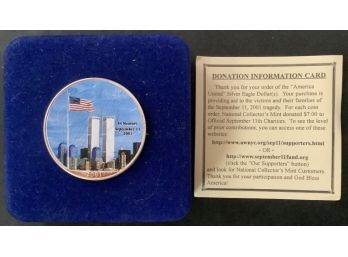 2001 Uncirculated Commemorative Silver Eagle Painted With Scenes Of The World Trade Center