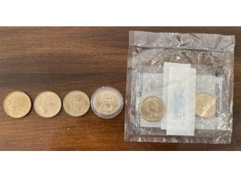 Six Legal Tender United States Dollar Coins: Jefferson, Adams, & Sacajawea