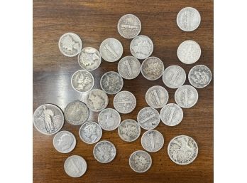 30 Vintage American, Canadian& British Silver Coins- US Liberty Dimes, Canadian Quarter & Dime,British 6 Pence