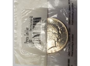 1922 Uncirculated Silver Peace Dollar In Sealed Littleton Coin Co Packet. Philadelphia Mint