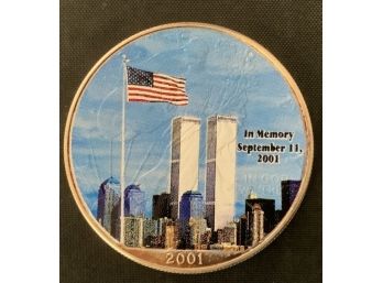 2001 Uncirculated Commemorative Silver Eagle Painted With Scene Of  The World Trade Center