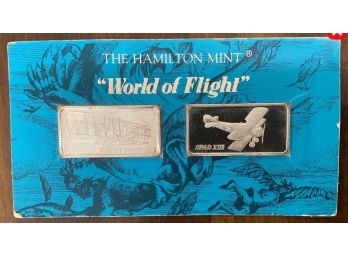 Lot Of Two 1 Troy Ounce Silver Ingots. The Hamilton Mint, World Of Flight Commerative Series.