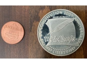 Silver One Dollar U.S. Constitution 200th Anniversary Liberty Commemorative Coin. 1787 To 1987.  S Mint Mark.