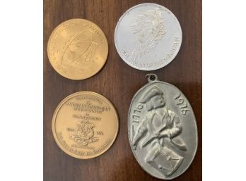 Lot Of 4 Medallions- New Hampshire Lottery Token, 1 Scouting, 2 American Revolution Commemoratives  1 Pewter!