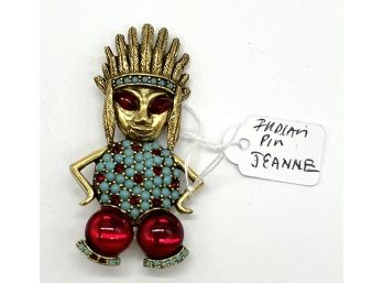 Gold Tone Jeweled Indian Pin By Jeanne