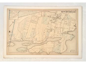 Antique 1881 New Rochelle Map From GW Bromley Atlas Of Westchester County