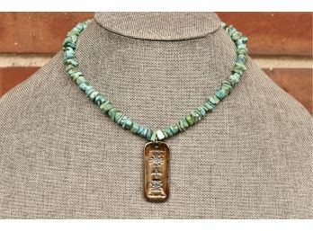 Turquoise Nugget Necklace With Sterling Silver Pendant 'Joy Guidance Life'