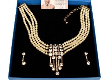 NEW! Heidi Dauss Multi-strand Faux Pearl And Crystal Necklace And Earring Set