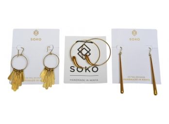 Three Pair Of Soko Handmade Pierced Earrings