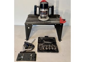 Black And Decker 1 1/2 HP Plunge Router With Bits Plus A Vermont American Portable Router Table