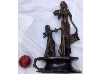 BRONZE SCULPTURE After LOUIS JUSTIN ICART, MOTHER & CHILD, Signed, Vintage Metal, Art Deco, Woman, Girl, Love