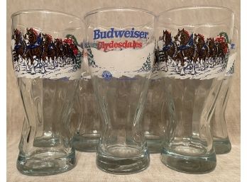 Vintage Set Beer Glasses Budweiser Clydesdales Horse Winter Scene Snow Anheuser-Busch Official Product