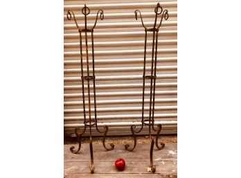 PAIR ANTIQUE TWISTED WROUGHT IRON JARDINIERE PLANT STANDS Art Nouveau, Yellow Paint, 4' Tall /- Floral, Metal