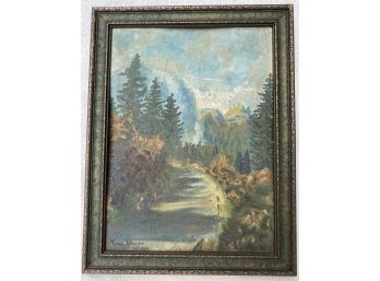 Vintage 1932 Oil On Board Framed Scenic Painting Miriam Weaver