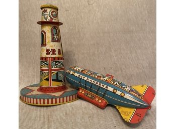 Vintage 1930s Toy Tin Metal Litho Sky Ranger Zeppelin Blimp Parts Unique Art Mfg Co Newark NJ