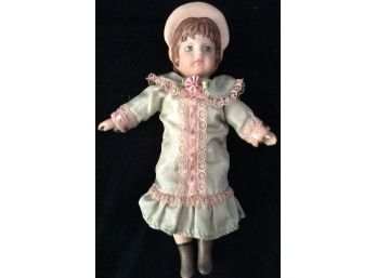 Vintage BISQUE LITTLE VICTORIAN GIRL DOLL, Miniature By Pamela Phillips, 5.75'