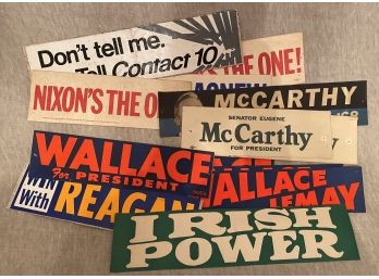 Vintage Lot 1968 Preside Campaign Bumper Stickers McCarthy Nixon Agnew Reagan Wallace LeMay Irish Power