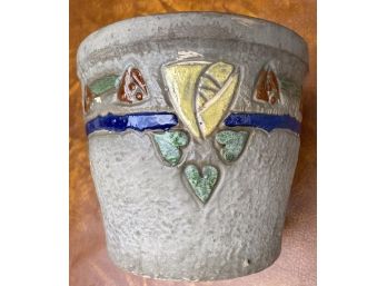 Vintage Early Arts And Crafts Pattern Mostique Roseville Pottery Planter  7 Diameter Grey  & Primary Colors