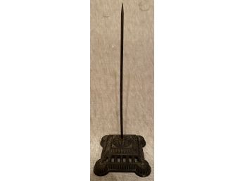 Victorian Antique Iron General Store Bookkeeper Merchant Bill Note Holder  Ornate Square Base Spindle Spike