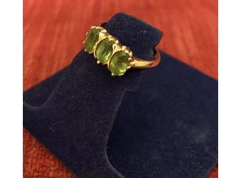 Vintage Simple 14K Three Oval Faceted Peridot Stones Ring Size 5 1/2 August Birthstone