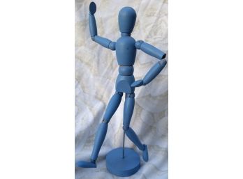 Posable ARTIST'S MODEL MANNEQUIN For Drawing,  Articulated, Painted Sky Blue 13' Jointed Wooden Figure