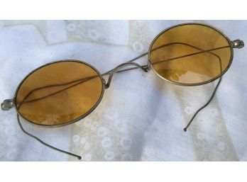 ANTIQUE SHOOTING SPECTACLES Amber Tinted Hunting Spectacles, R. Wakeman, Bridgeport, CT Eyeglasses