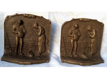 Antique Pair 'THE ANGELUS' PRAYER  BOOKENDS, Bronze Or Brass, 1930s  After Jean Francois Millet's Painting