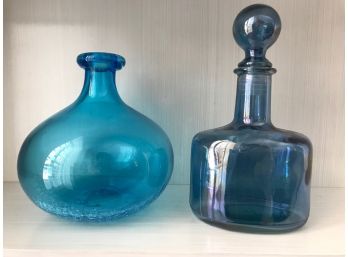 Pair Of Blue Decanters