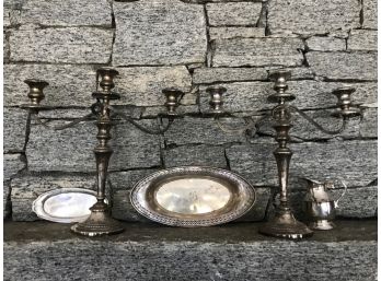 Weighted Sterling Candelabras & Sterling Trays