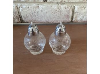 Vintage Etched Glass Salt And Pepper Shakers