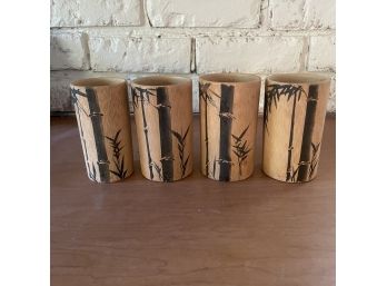 Vintage Carved Bamboo Wooden Tumblers Tiki Style